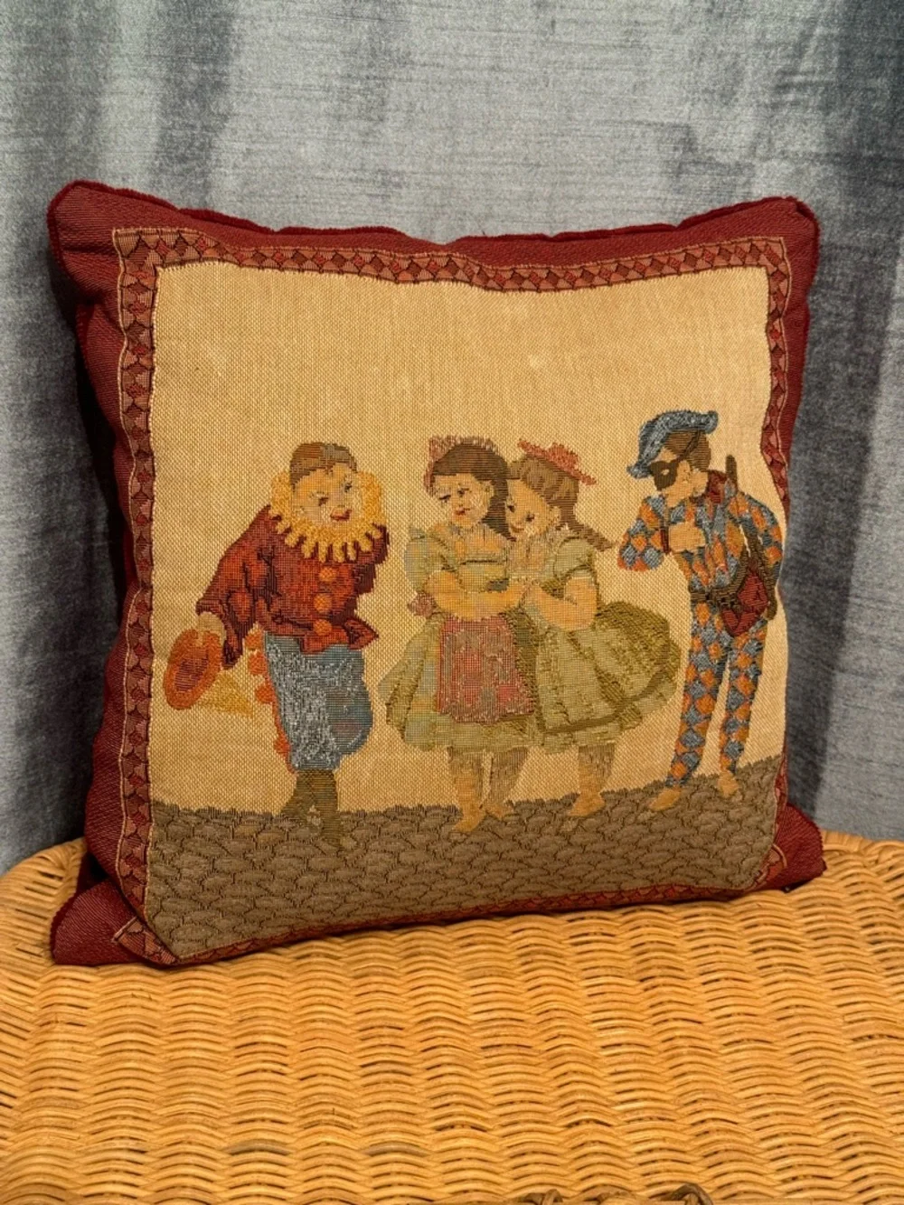Vintage  Tapestry Square Throw Pillow 12”